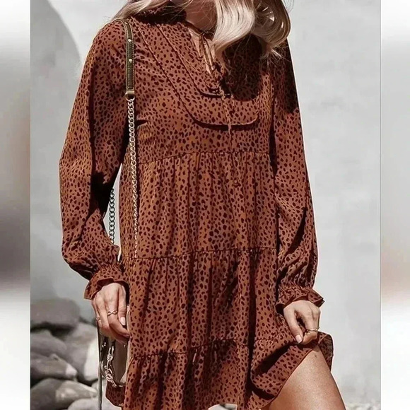 unbranded Dresses & Skirts - Womens Long Sleeve Ruffle Animal Print Boho Casual Loose Swing Dress Large